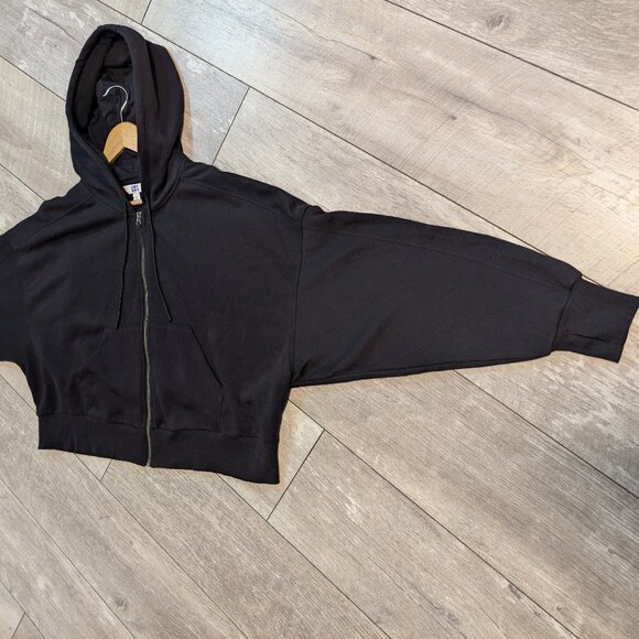 Black Cropped Zip Hoodie Oversized Dolman Sleeve Athleisure XL NWOT JoyLab - Picture 8 of 14
